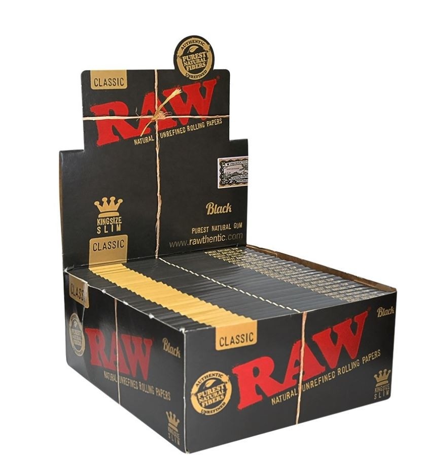 RAW Black Classic King Size Slim Unbleached & Unrefined Rolling Papers With Tip 